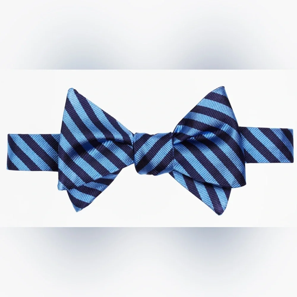NWT NIB NEW Brooks Brothers Navy Blue Bias Stripes Silk Bow Tie Adjustable USA